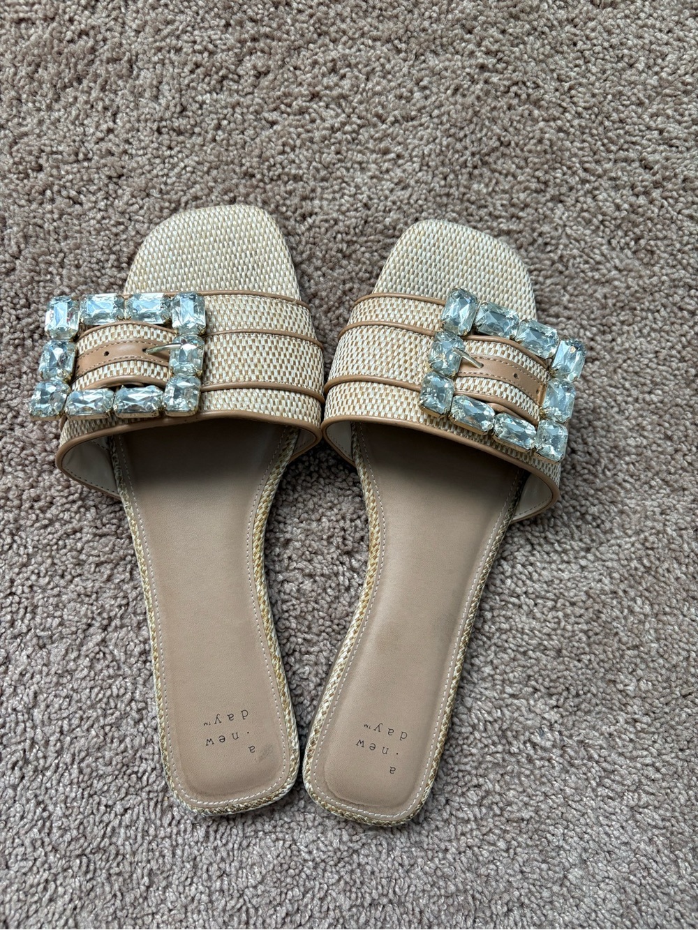 a new day Beige Jeweled Slide Sandals